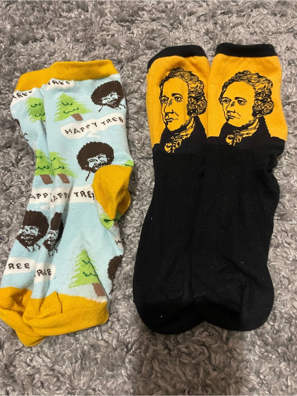 Adult Hamilton & Bob Ross happy trees novelty socks ladies